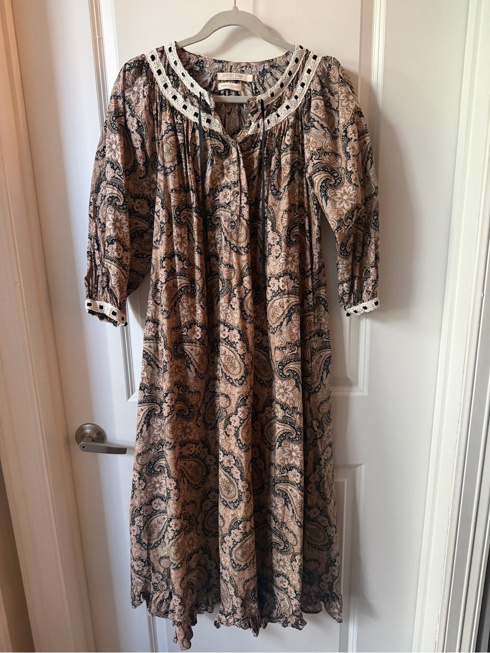 Christy Dawn Paisley Midi Dress in Brown and Cream